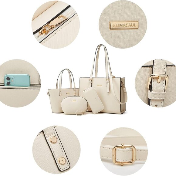 Women Synthetic Leather Handbag Set 4pcs Tote Shoulder Top Handle Purse - Picture 3 of 6